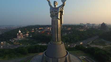 Drone-view-Mother-Motherland-statue-in-Kiev-city.-Memorial-park-Victory-Day