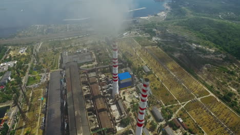 Industrial-factory-district-with-smokestacks.-Aerial-drone-view-industry-zone