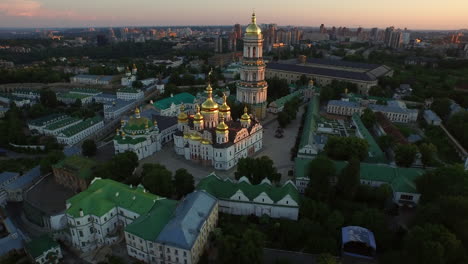 Aerial-view-architecture-Kiev-Pechersk-Lavra-on-evening-city-landscape