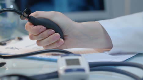 Measure-blood-pressure.-Blood-pressure-check.-Nurse-hand-measuring-pressure