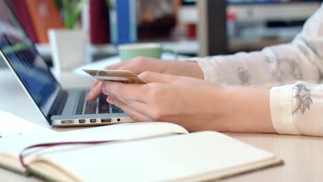 Online-Zahlungslösungen.-Frauenhände-Halten-Kreditkarte-In-Der-Hand-Und-Benutzen-Laptop