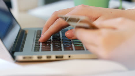 Female-hands-typing-credit-card-number-on-laptop-computer-keyboard