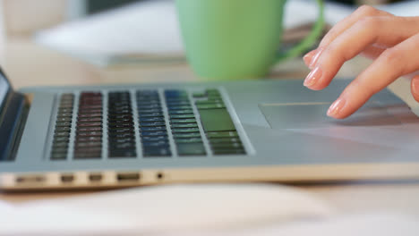 Frauenhände-Mit-Touchpad-Auf-Laptop-Computer.-Unternehmensgeschäftsleute