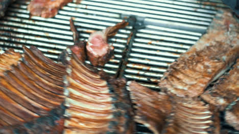 Primer-Plano-Macho-Cocinando-Con-Hierbas-Carne-De-Cerdo-Al-Aire-Libre.-Hombre-Asando-Carne-Para-Picnic
