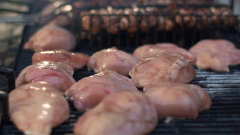 Close-up-turkey-breast-roasting-for-picnic-outdoor.-Grilling-chicken-meat.