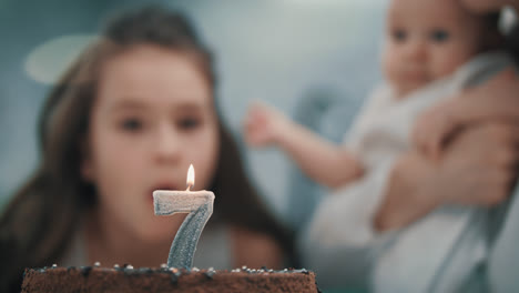 Girl-blowing-candle-on-birthday-cake-at-family-party.-Child-happy-birthday