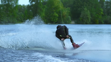 Man-riding-on-waterski.-Rider-falling-into-water.-Sportsman-failing