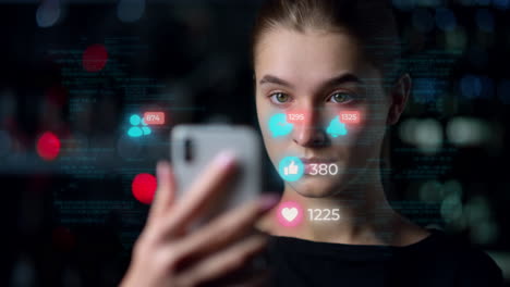 Social-network-app-hologram-projecting-feed-recognising-human-biometrics-closeup
