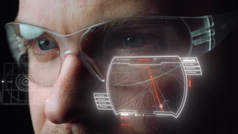 Futuristic-navigation-glasses-displaying-city-route-to-location-monitoring-roads
